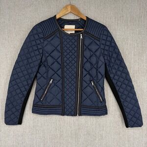 Rebecca Taylor Jacket Womens 4 Small Blue Quilted Full Zip Duck Down Puffer Moto